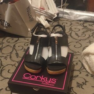 Corkys Black Zipper Sandals for Women